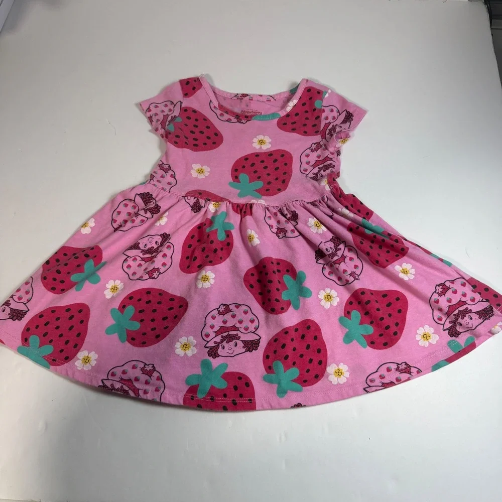Strawberry Shortcake Toddler Girls Pink Strawberry Print Dress 3T